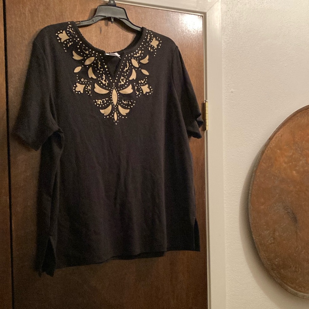Alfred Dunner Embroidered Black Top sz xl